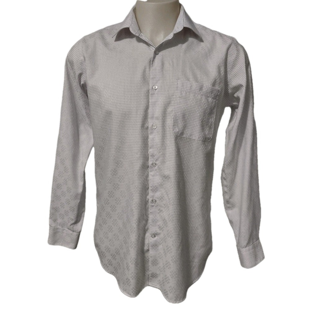 RAYMOND Dress Shirt Men's XL 44 White Check Contemporary Fit Collar Long Sleeves
